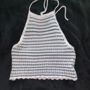 backless light pink and blue shirt